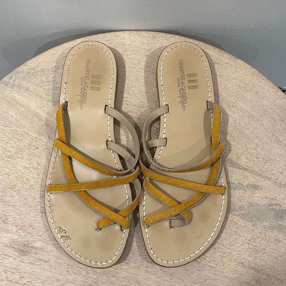 Emanuela Caruso Yellow Calf Hair Sandals